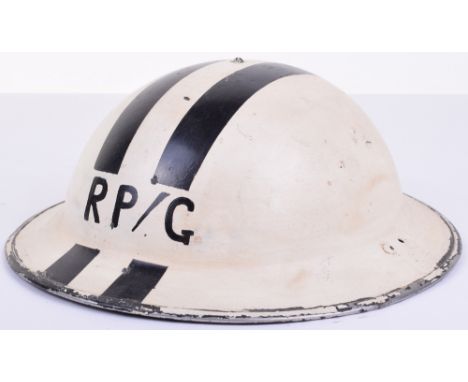 WW2 Home Front Repair Party Gas Commanders Steel Helmet, white painted example with RP/G to the front and two thick black ban