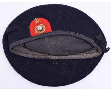 WW2 Royal Marines Training Establishment Beret, being the navy blue beret with red tombstone cloth patch having officers two 