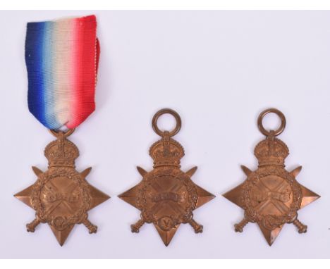 Great War Casualties 1914-15 Star Medals, awarded to “12074 PTE G WELDON D OF CORN LI”, “L-17489 DVR G FRYER R.F.A” and “1834
