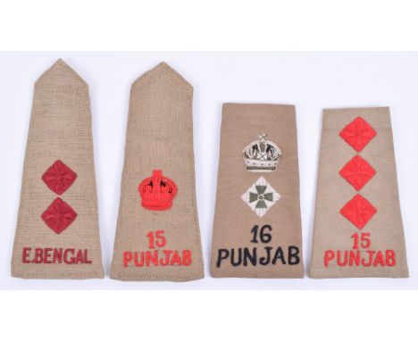 WW2 Indian Army Officers Tropical Rank Insignia, consisting of Majors embroidered 15th Punjab regiment tropical shoulder stra