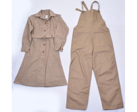 WW2 ATS Working Overalls / Dress, in light khaki cloth with brown buttons to the front and waist belt. 1945 dated size label 