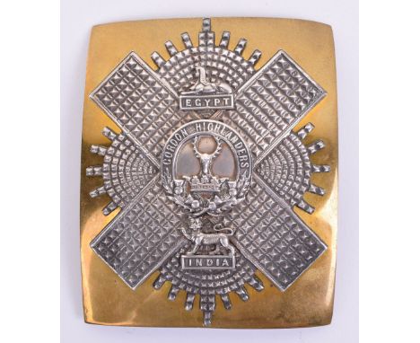 Post 1881 Gordon Highlanders Officers Shoulder Belt Plate, gilt rectangular plate with silvered thistle star to the centre, c
