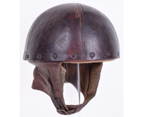 Early WW2 Pattern Leather Dispatch Riders Helmet, good example of the early type helmet constructed from multi-pieces of brow