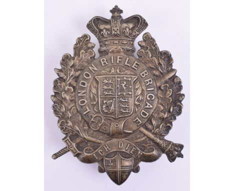 Victorian London Rifle Brigade Pouch Badge, white metal crowned garter strap with regimental details, coat of arms to centre,