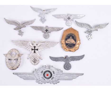 Selection of WW2 German Metal Insignia, consisting of War Veterans association tunic breast eagle with pin back fitting, zinc