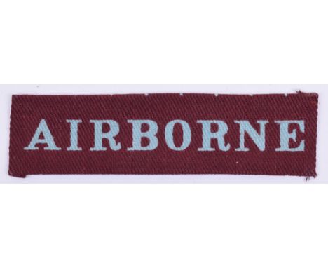 WW2 Printed Airborne Title, having light blue lettering on maroon backing. Uniform removed example.