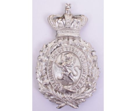 Victorian London Scottish Volunteers Senior NCO’s Pouch Badge, silvered crowned thistle wreath with garter strap to centre ha