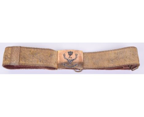 Post 1881 Seaforth Highlanders Officers Waist Belt, with rectangular burnished gilt waist belt with silvered centre. Leather 