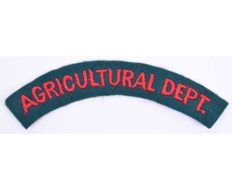 Rare Women’s Land Army Timber Corps Agricultural Department Shoulder Title, red embroidered on green cloth backing. Good over