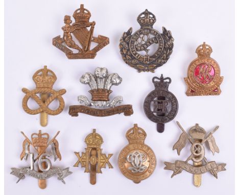 10x Cavalry Regiment Cap Badges, consisting of cast blackened brass Queens Own Dorset Yeomanry with two lug fittings, brass S