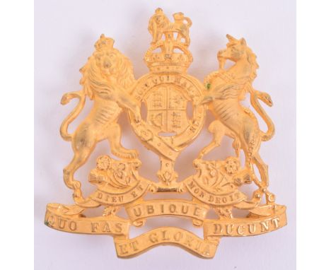Royal Engineers Officers Pouch Badge, post 1902 example in the form of crowned Royal Arms with scrolls below. Four post fitti