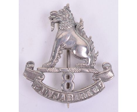 Indian Army Silver 8th Punjab Regiment Officers Pagri Badge, fine quality example with pin and catch fixing to the reverse. S