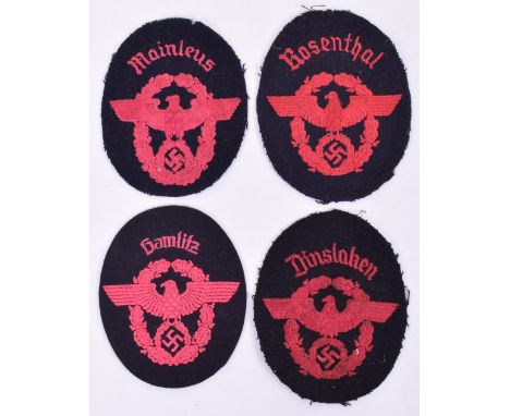4x WW2 Third Reich Fire Service Cloth Tunic Arm Badges, all being machine embroidered examples with area details to the top f