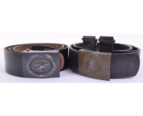 WW2 German Army (Wehrmacht) and Luftwaffe Other Ranks Belts and Buckle Sets. Black leather belt fitted with two equipment str