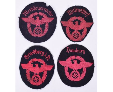 4x WW2 Third Reich Fire Service Cloth Tunic Arm Badges, all being machine embroidered examples with area details to the top f