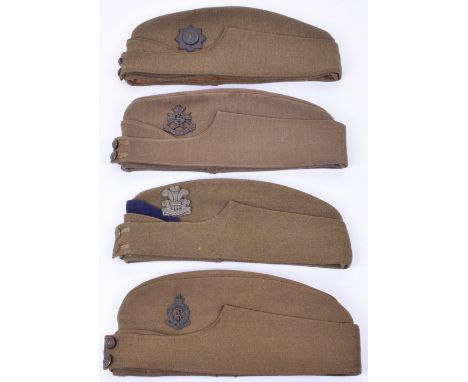 4x WW2 Officers Field Service Caps, all being officer quality khaki field service / side caps, for Notts & Derby regiment wit