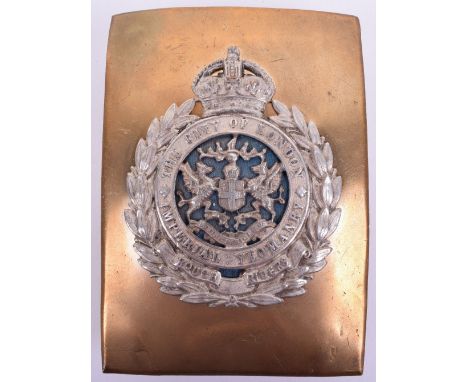 Rare City of London Imperial Yeomanry Colour Belt Plate, brass rectangular plate with silvered kings crown regimental badge t