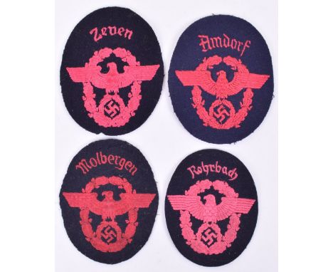 4x WW2 Third Reich Fire Service Cloth Tunic Arm Badges, all being machine embroidered examples with area details to the top f