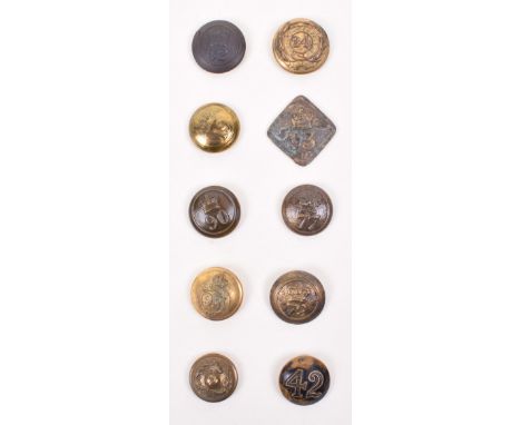 Selection of Early Tunic Buttons, consisting of crowned 62nd Regiment of Foot, crowned 19th Regiment of Foot, crowned 90th Re