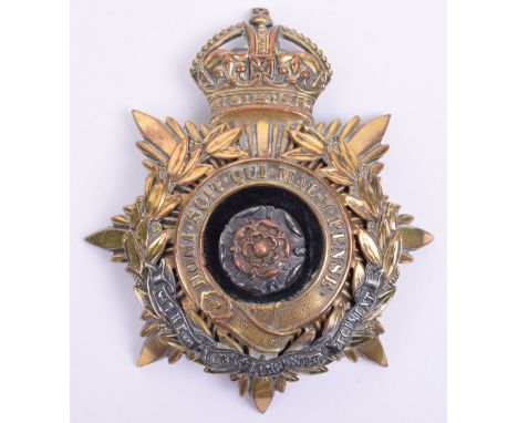 Post 1902 The York & Lancaster Regiment Officers Helmet Plate, gilt metal eight pointed star backing plate with top point bei