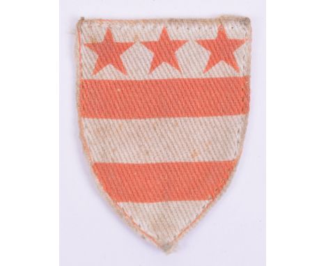 Scarce Light Anti-Aircraft R Battery South Shields Cloth Formation Sign, being a printed white shield with three red stars an