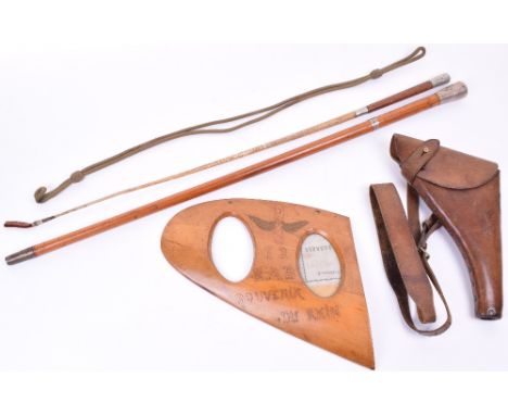 Early Webley Pistol Holster, in brown leather with brass studs along the edge and leather shoulder strap. Accompanied by a of