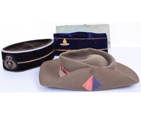 Royal Artillery Headdress Grouping, consisting of 1944 dated Far East issue Jungle Bush hat with ten fold pagri, the top four
