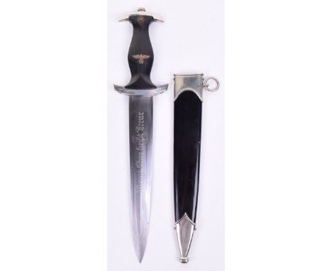 SS Enlisted Mans Dress Dagger, having early type copper based eagle and enamel rune device set within the grip, plated top an