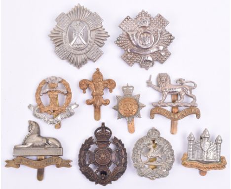 10x Volunteer and Territorial Battalion Cap Badges, consisting of white metal Royal Scots, bi-metal Herefordshire, 7th 8th an