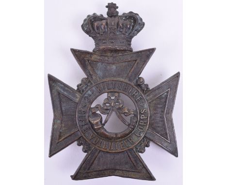 Victorian 2nd Wiltshire Rifle Volunteer Corps Helmet Plate, other ranks blackened Maltese cross crowned helmet plate, circlet