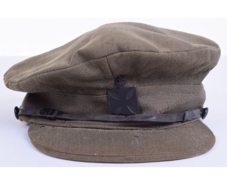 WW1 British Army Chaplains Trench Cap, fine khaki officers soft trench cap with blackened officers cap badge to the centre. T