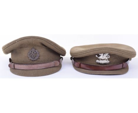 East Kent Regiment Officers Service Dress Peaked Cap, of standard construction made by Herbert Johnson. Cap is fitted with si