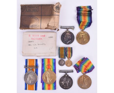Great War Medal Pairs, all being British War and Victory medal pairs awarded to “44151 PTE L VERBER L’POOL R” with miniatures