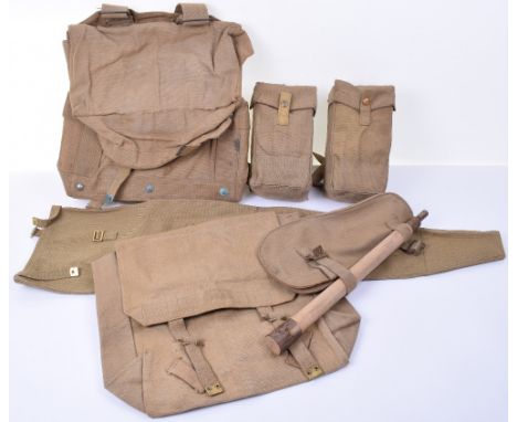 Selection of WW2 British Webbing Equipment, including 1941 dated entrenching tool, 1938 dated Rifle sleeve case, 1944 dated p