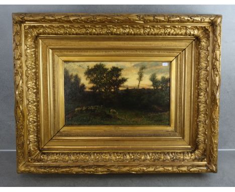 MONOGRAMMIST, wohl ROUSSEAU, THÉODORE (Paris 1812-1867 Barbizon), Gemälde: "Landschaft mit Schäfer und seiner Herde im morgen