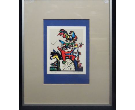 Alt, Otmar (geb. 1940 in Wernigerode), Farbserigrafie: "Bremer Stadtmusikanten", 1985, mit Bleistift unten rechts signiert "O
