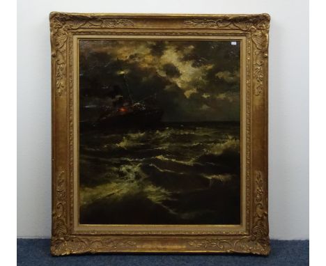 ACHENBACH, ANDREAS (Kassel 1815-1910 Düsseldorf), Gemälde: "Dampfschiff in schwerer See", Öl auf Leinwand, u. r. signiert "A.