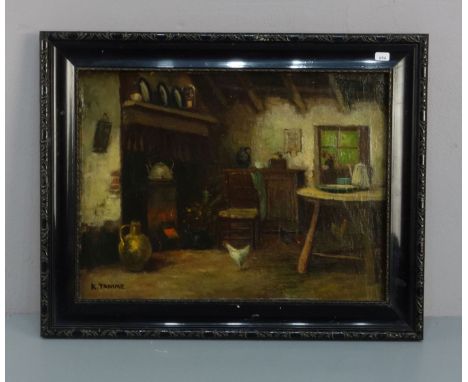 TAMME, K. (Maler des 19./20. Jh.), Gemälde: "Interieur einer bäuerlichen Stube", Öl auf Leinwand, u. l. signiert "K. Tamme". 