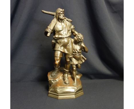 KISSLING, RICHARD (Wolfwil 1848-1919 Zürich), Skulptur: "Wilhelm Tell mit seinem Sohn",  Kupfer, gefüllt / beschwert und dunk