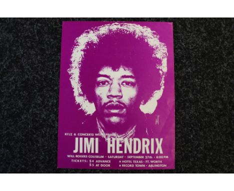 JIMI HENDRIX - a rare 1969 flyer for Fort Worth Texas, measuring 11”x8.5”, near-mint condition. This concert was cancelled du