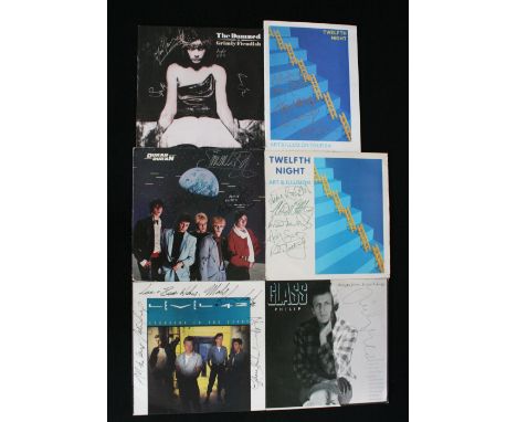 SIGNED LPS - a collection of 5 LPs including The Damned's Grimly Fiendish, Duran Duran's Planet Earth, Philip Glass's Songs f