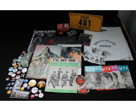 MUSIC MEMORABILIA - a varied collection of music memorabilia to include a plastic number plate for Eric Clapton's 461 Ocean B