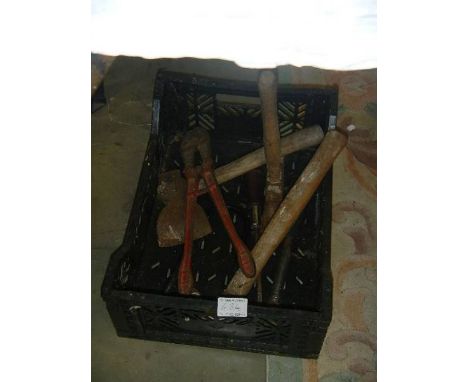 A tray of old tools.
