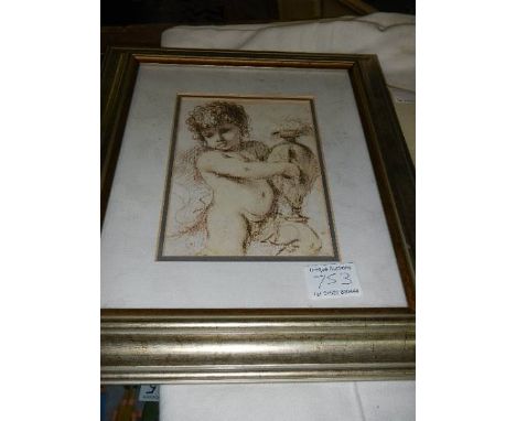 A gilt cherub print.