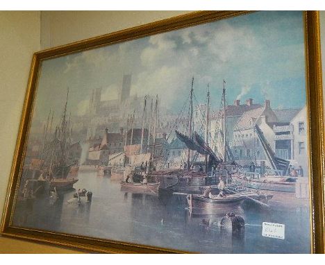 A gilt framed print of The Brayford, Lincoln.