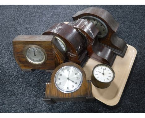 A tray of six clocks including examples of Edwardian mantel clocks etc 