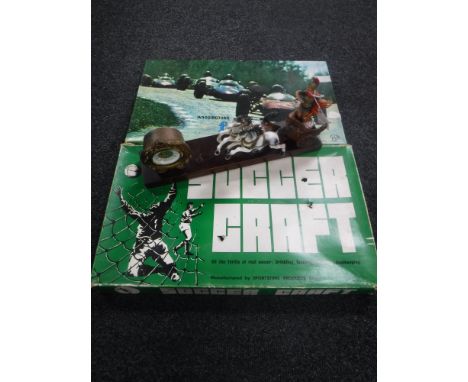 A contemporary chariot mantel clock, boxed vintage Spottercraft and Formula 1 board game 