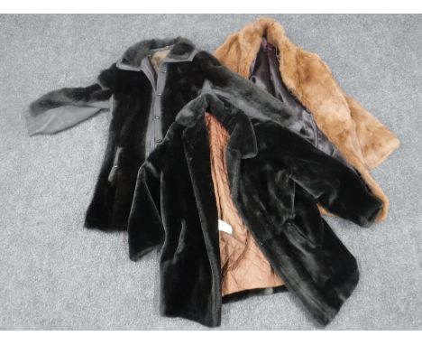 A coney fur coat and two simulated fur coats 