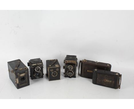 a Kodak No3 Folding Pocket Kodak Model G, a Kodak folding camera, a Super Six-20 Brownie Junior, a Lubitel 166B, a Duo-Ensign