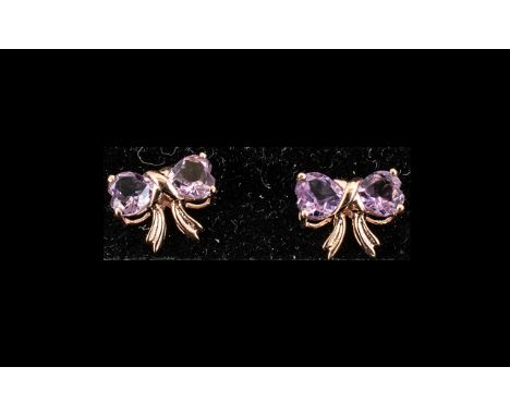 Rose de France Amethyst 'Bow' Stud Earrings, each earring comprising two heart cut Rose de France amethysts, each of .75ct, s